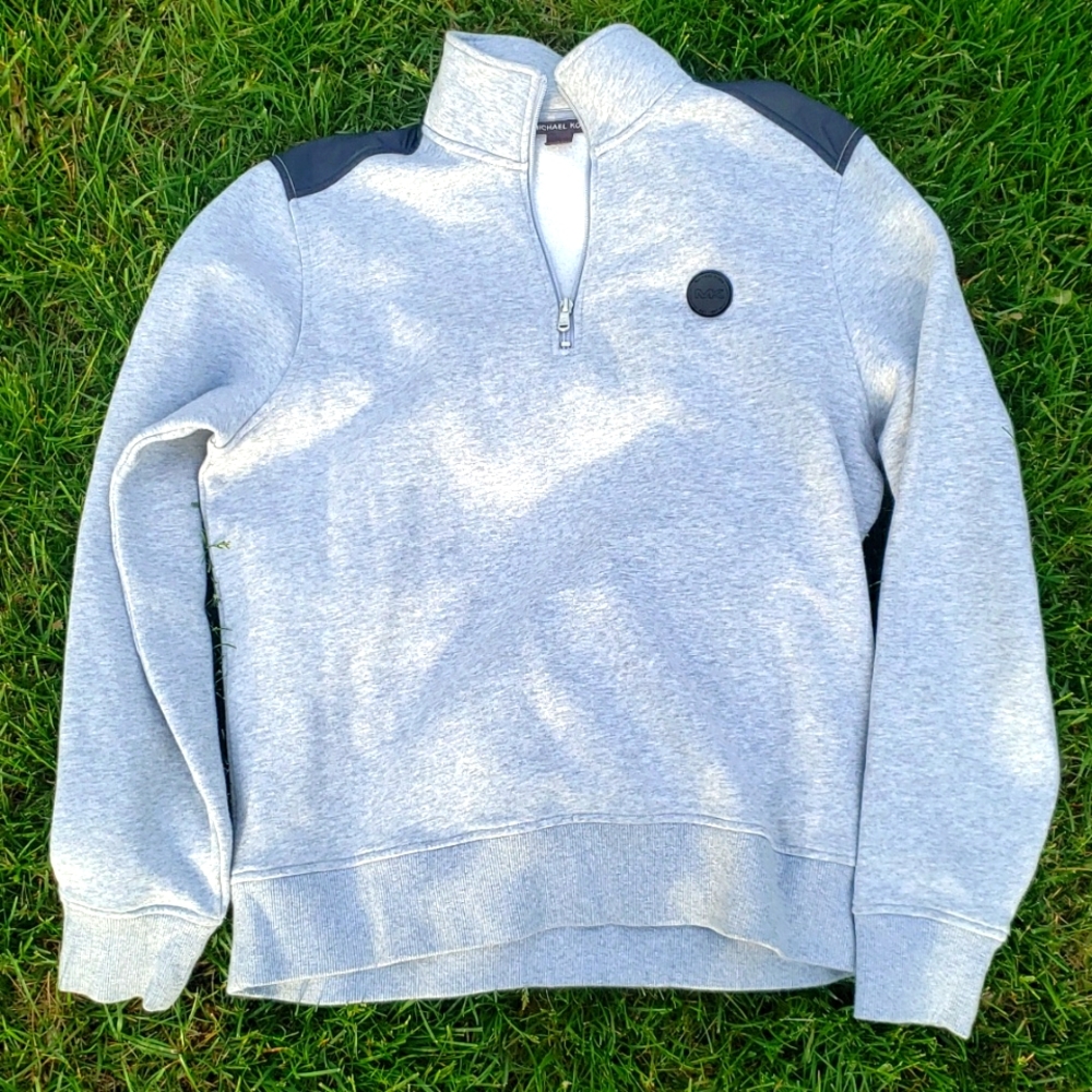Michael Kors two tone Quarter Zip pullover Size Large Heather Grey & Black